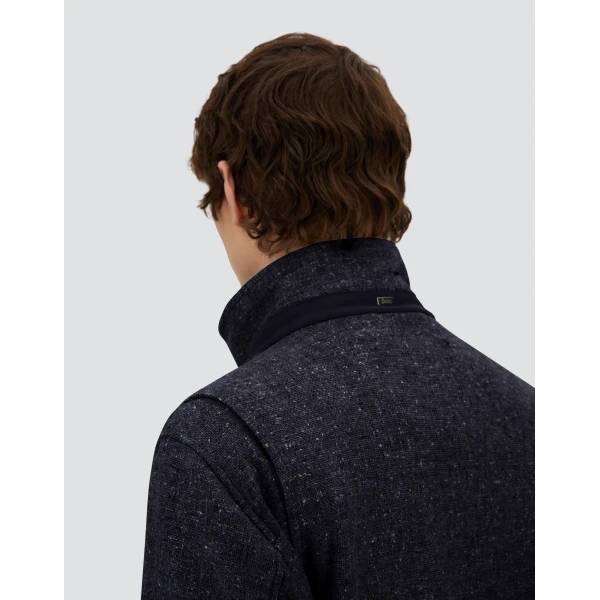 Herno Navy Blue Resort Field Jacket in Bouclé Wool Fabric and Suede-Effect Microfibre | Men's Jackets | Luxury Shoes 