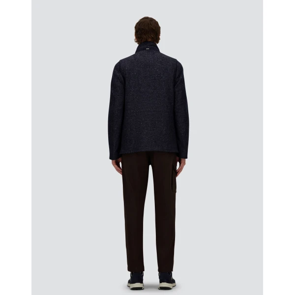 Herno Navy Blue Resort Field Jacket in Bouclé Wool Fabric and Suede-Effect Microfibre | Men's Jackets | Luxury Shoes 