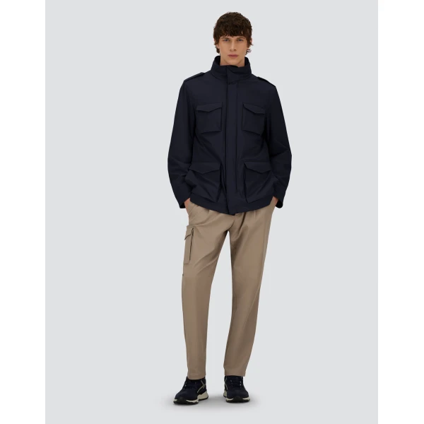 Herno Navy Blue Resort Field Jacket in Bouclé Wool and Technical Stretch Fabric | Men's Jackets | Luxury Shoes 