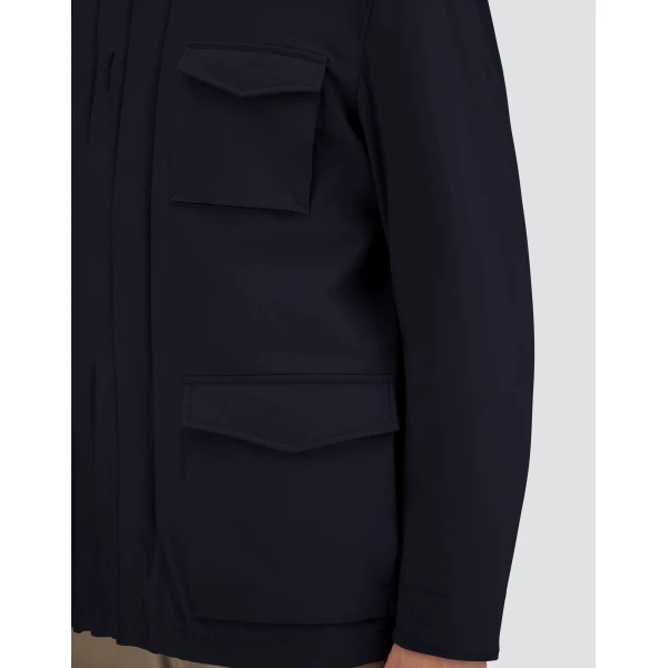 Herno Navy Blue Resort Field Jacket in Bouclé Wool and Technical Stretch Fabric | Men's Jackets | Luxury Shoes 