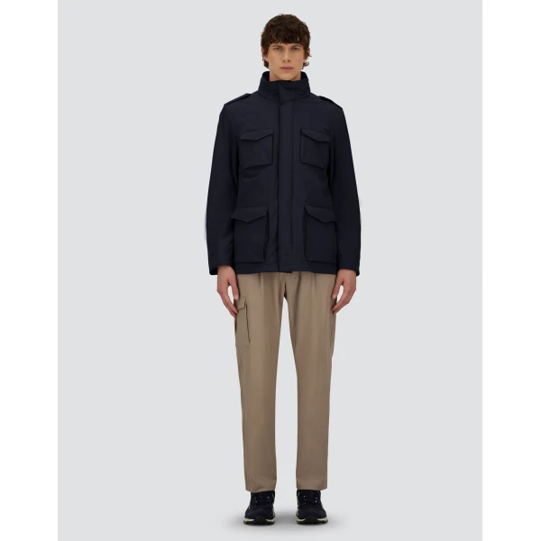 Herno Navy Blue Resort Field Jacket in Bouclé Wool and Technical Stretch Fabric | Men's Jackets | Luxury Shoes 