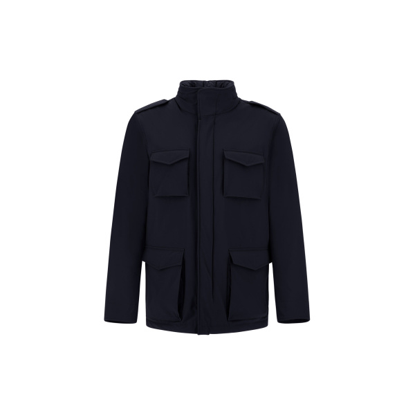 Herno Navy Blue Resort Field Jacket in Bouclé Wool and Technical Stretch Fabric | Men's Jackets | Luxury Shoes 