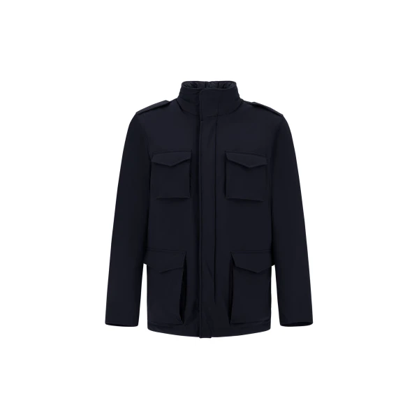 Herno Navy Blue Resort Field Jacket in Bouclé Wool and Technical Stretch Fabric | Men's Jackets | Luxury Shoes 