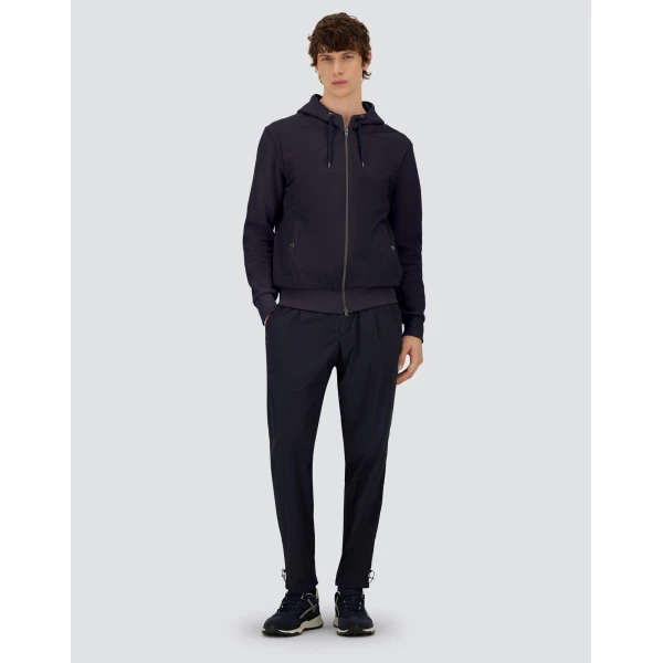 Herno Navy Blue Resort Hooded Jacket in Cotton Interlock and Travel Nylon Ponente | Men's Jackets | Luxury Shoes 