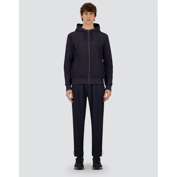 Herno Navy Blue Resort Hooded Jacket in Cotton Interlock and Travel Nylon Ponente | Men's Jackets | Luxury Shoes 