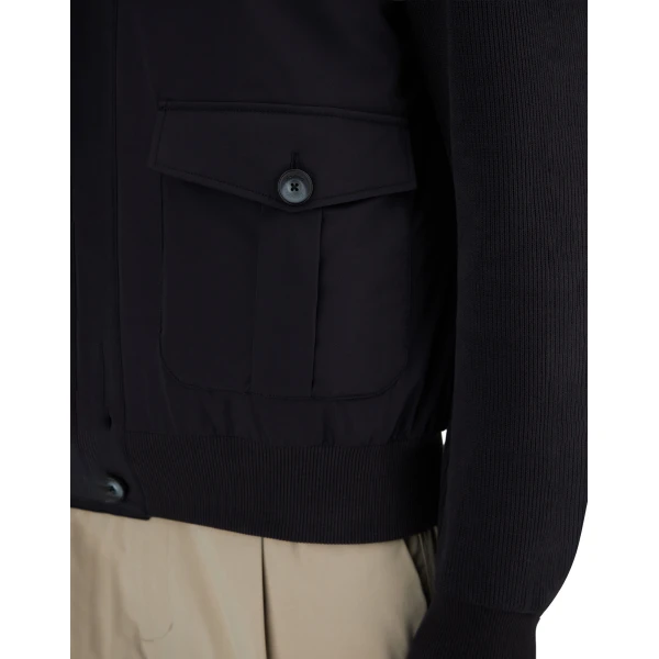 Herno Navy Blue Resort Jacket in Cotton Interlock and Travel Nylon Ponente | Men's Jackets | Luxury Shoes 