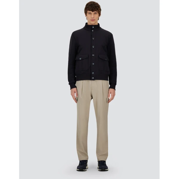 Herno Navy Blue Resort Jacket in Cotton Interlock and Travel Nylon Ponente | Men's Jackets | Luxury Shoes 