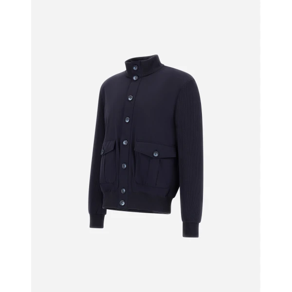 Herno Navy Blue Resort Jacket in Cotton Interlock and Travel Nylon Ponente | Men's Jackets | Luxury Shoes 