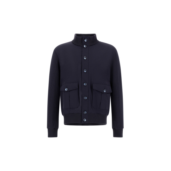 Herno Navy Blue Resort Jacket in Cotton Interlock and Travel Nylon Ponente | Men's Jackets | Luxury Shoes 