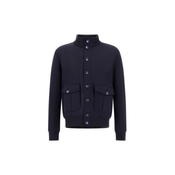 Herno Navy Blue Resort Jacket in Cotton Interlock and Travel Nylon Ponente | Men's Jackets | Luxury Shoes 