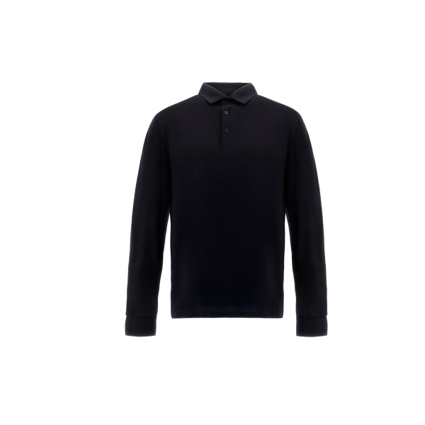 Herno Navy Blue Resort Long-Sleeve Polo Shirt in Wool Jersey with a Shiny Finish | Men's T-Shirts and Polos | Luxury Shoes 