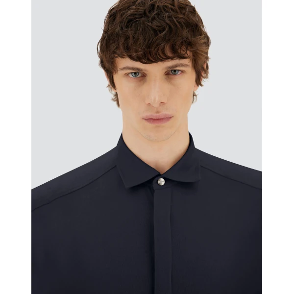 Herno Navy Blue Resort Shirt in Cashmere and Silk | Men's Shirts | Luxury Shoes 