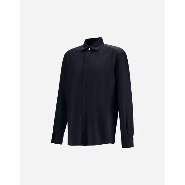 Herno Navy Blue Resort Shirt in Cashmere and Silk | Men's Shirts | Luxury Shoes 