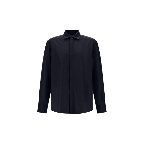 Herno Navy Blue Resort Shirt in Cashmere and Silk | Men's Shirts | Luxury Shoes 