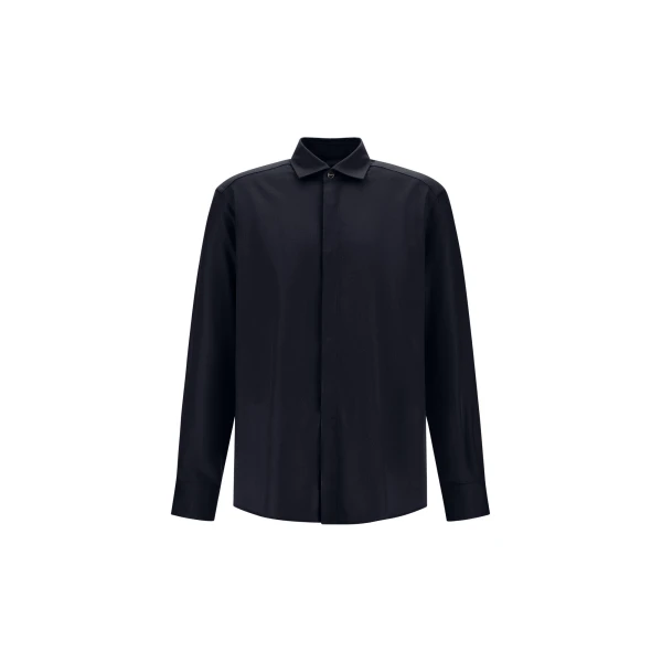 Herno Navy Blue Resort Shirt in Cashmere and Silk | Men's Shirts | Luxury Shoes 