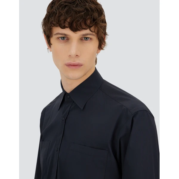 Herno Navy Blue Resort Shirt in Stretch Micromodal | Men's Shirts | Luxury Shoes 