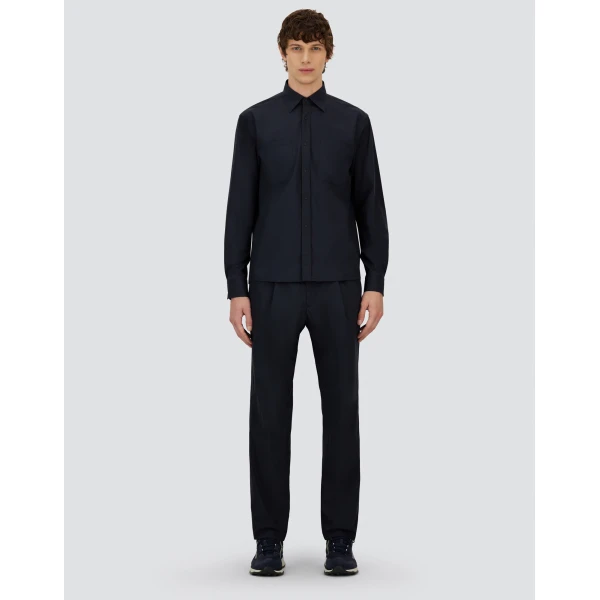 Herno Navy Blue Resort Shirt in Stretch Micromodal | Men's Shirts | Luxury Shoes 
