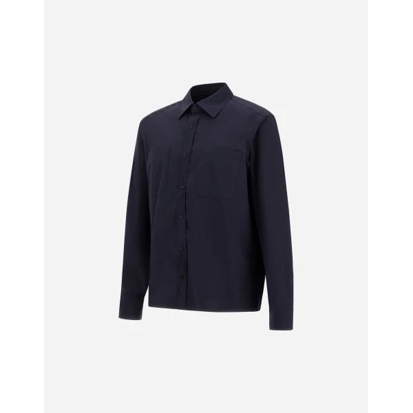 Herno Navy Blue Resort Shirt in Stretch Micromodal | Men's Shirts | Luxury Shoes 