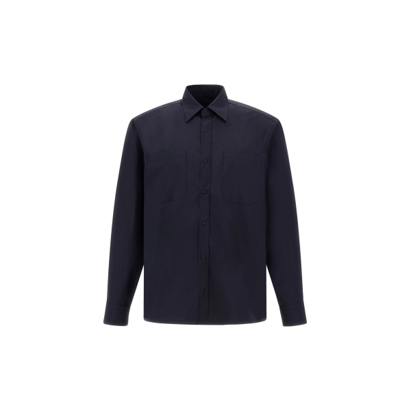 Herno Navy Blue Resort Shirt in Stretch Micromodal | Men's Shirts | Luxury Shoes 