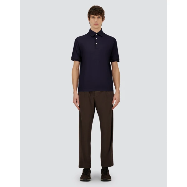 Herno Navy Blue Resort Short-Sleeve Polo Shirt in Wool Jersey with a Shiny Finish | Men's T-Shirts and Polos | Luxury Shoes 