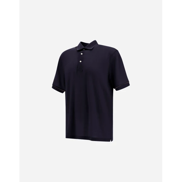 Herno Navy Blue Resort Short-Sleeve Polo Shirt in Wool Jersey with a Shiny Finish | Men's T-Shirts and Polos | Luxury Shoes 