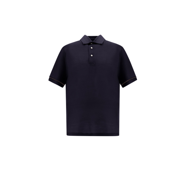 Herno Navy Blue Resort Short-Sleeve Polo Shirt in Wool Jersey with a Shiny Finish | Men's T-Shirts and Polos | Luxury Shoes 