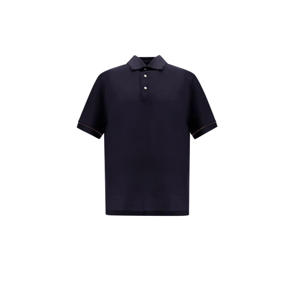 Herno Navy Blue Resort Short-Sleeve Polo Shirt in Wool Jersey with a Shiny Finish | Men's T-Shirts and Polos | Luxury Shoes 