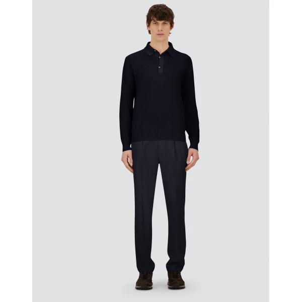 Herno Navy Blue Resort Trousers in Cashmere and Silk | Men's Trousers | Luxury Shoes 