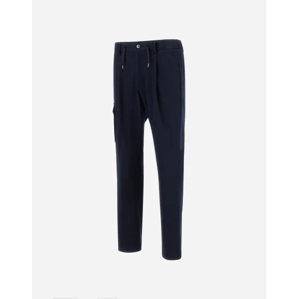 Herno Navy Blue Resort Trousers in Stretch Cotton | Men's Trousers | Luxury Shoes 