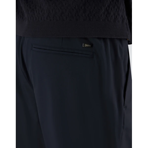 Herno Navy Blue Resort Trousers in Stretch Micromodal | Men's Trousers | Luxury Shoes 