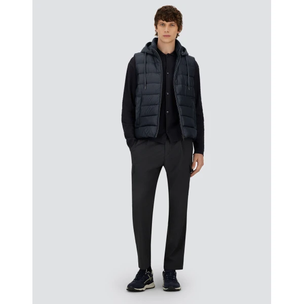 Herno Navy Blue Resort Vest in Ultralight Nylon and Suede-Effect Microfibre | Men's Jackets | Luxury Shoes 