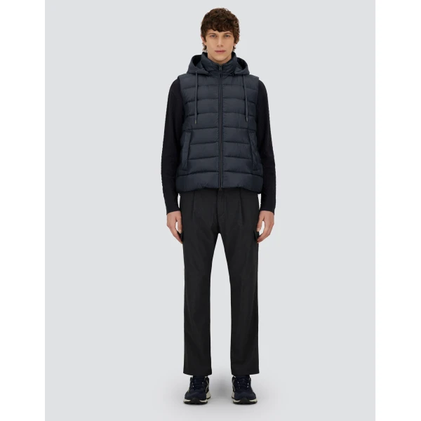 Herno Navy Blue Resort Vest in Ultralight Nylon and Suede-Effect Microfibre | Men's Jackets | Luxury Shoes 