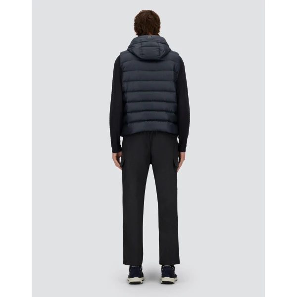 Herno Navy Blue Resort Vest in Ultralight Nylon and Suede-Effect Microfibre | Men's Jackets | Luxury Shoes 