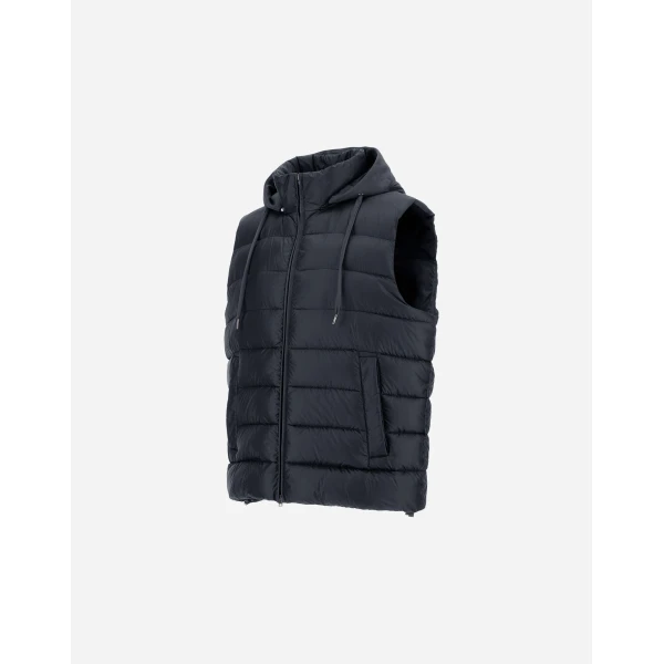 Herno Navy Blue Resort Vest in Ultralight Nylon and Suede-Effect Microfibre | Men's Jackets | Luxury Shoes 