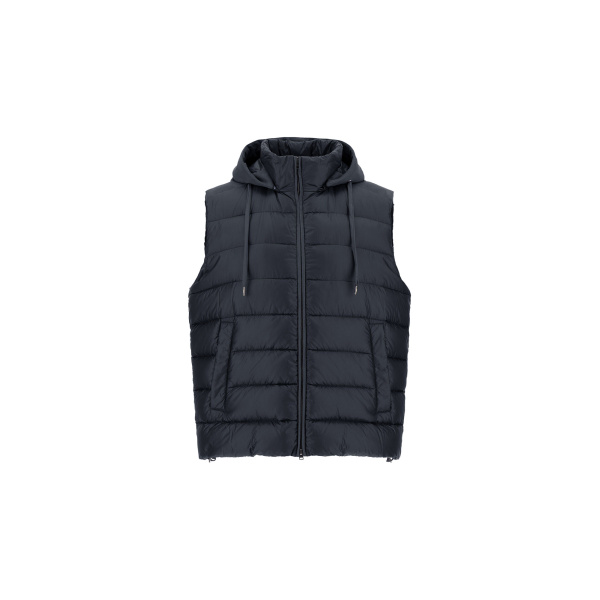 Herno Navy Blue Resort Vest in Ultralight Nylon and Suede-Effect Microfibre | Men's Jackets | Luxury Shoes 