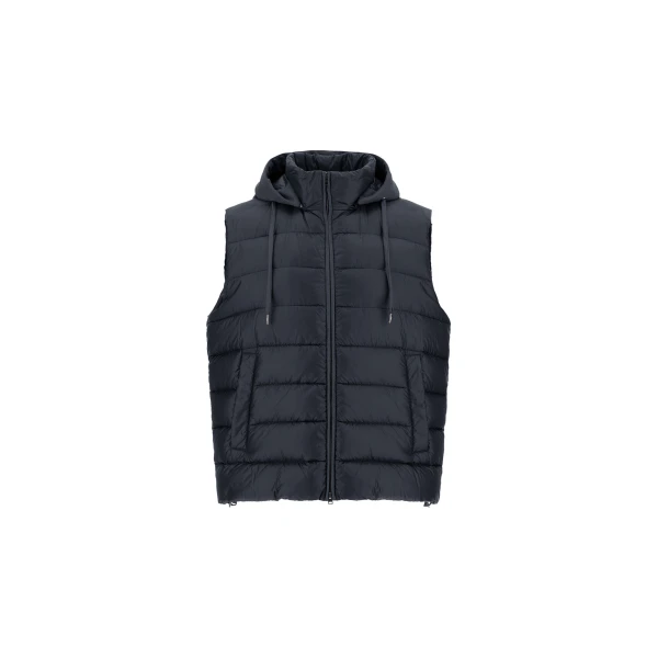 Herno Navy Blue Resort Vest in Ultralight Nylon and Suede-Effect Microfibre | Men's Jackets | Luxury Shoes 