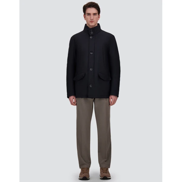 Herno Navy Blue Short Coat in Bi-Stretch Nylon | Men's Coats | Luxury Shoes 