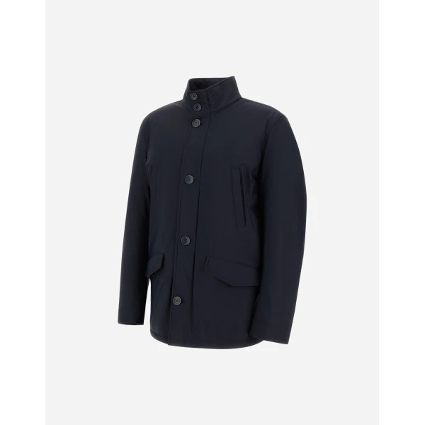 Herno Navy Blue Short Coat in Bi-Stretch Nylon | Men's Coats | Luxury Shoes 
