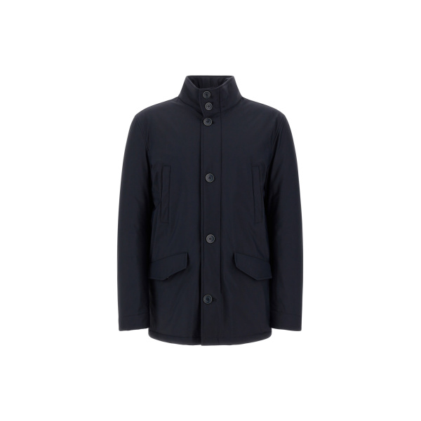 Herno Navy Blue Short Coat in Bi-Stretch Nylon | Men's Coats | Luxury Shoes 