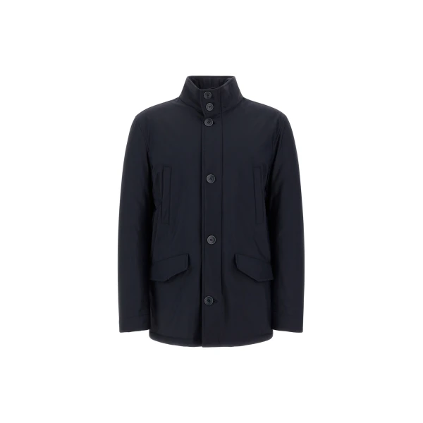 Herno Navy Blue Short Coat in Bi-Stretch Nylon | Men's Coats | Luxury Shoes 