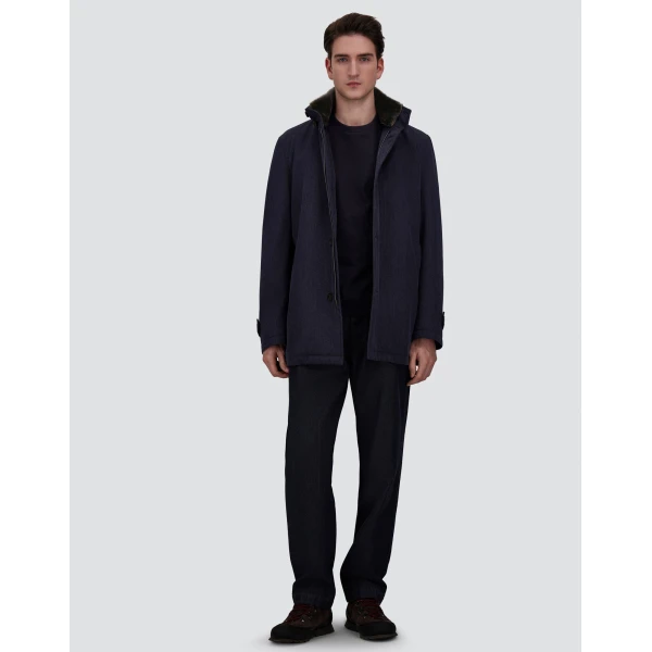 Herno Navy Blue Short Coat in Fine Wool | Men's Coats | Luxury Shoes 