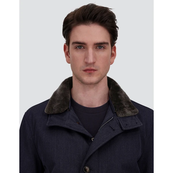 Herno Navy Blue Short Coat in Fine Wool | Men's Coats | Luxury Shoes 