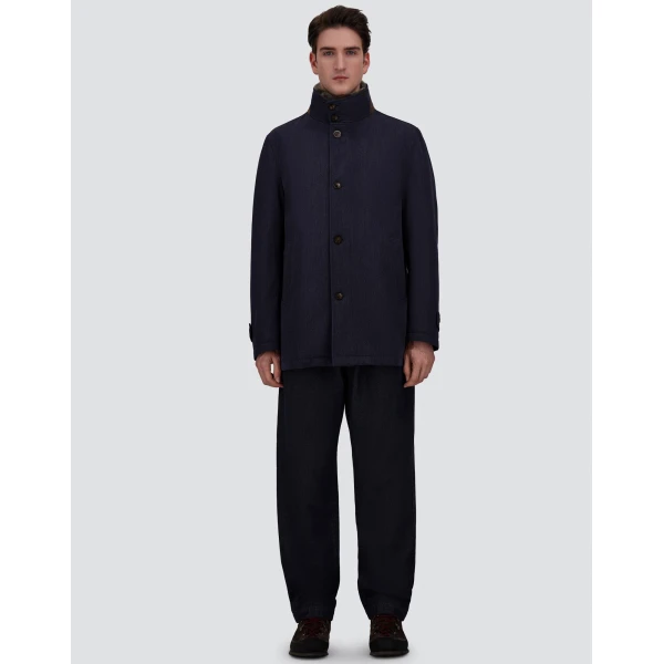 Herno Navy Blue Short Coat in Fine Wool | Men's Coats | Luxury Shoes 