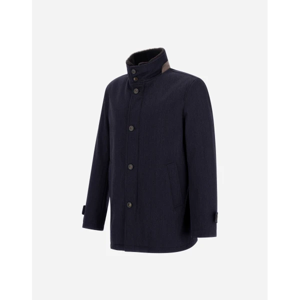 Herno Navy Blue Short Coat in Fine Wool | Men's Coats | Luxury Shoes 