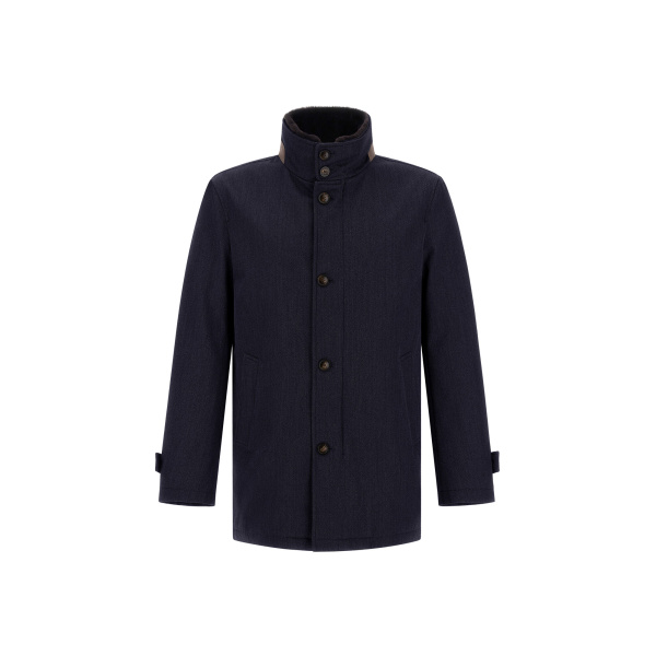 Herno Navy Blue Short Coat in Fine Wool | Men's Coats | Luxury Shoes 