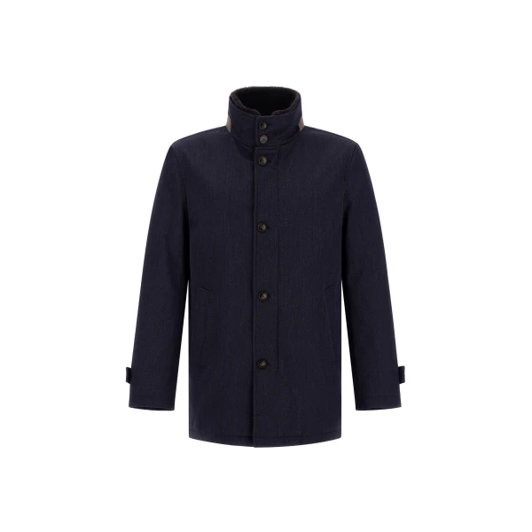 Herno Navy Blue Short Coat in Fine Wool | Men's Coats | Luxury Shoes 