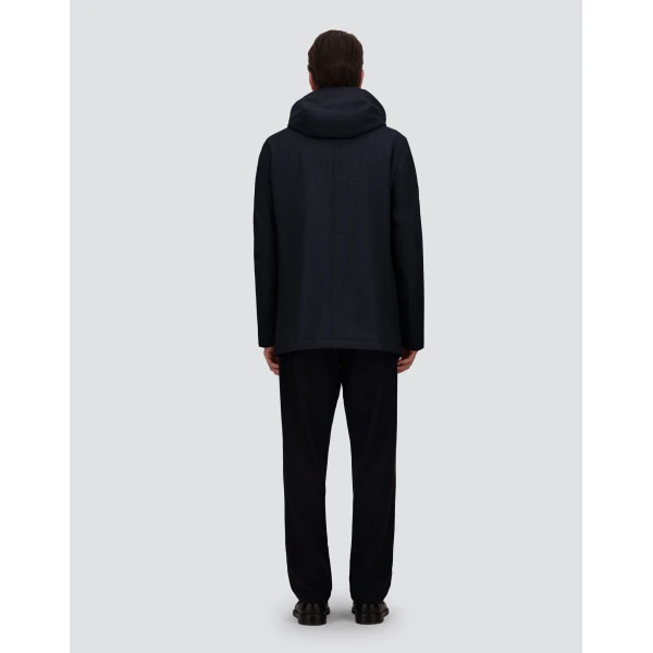 Herno Navy Blue Short Parka in Wool, Silk and Suede Effect | Men's Coats | Luxury Shoes 