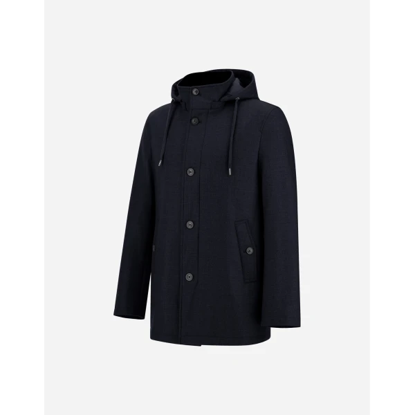 Herno Navy Blue Short Parka in Wool, Silk and Suede Effect | Men's Coats | Luxury Shoes 