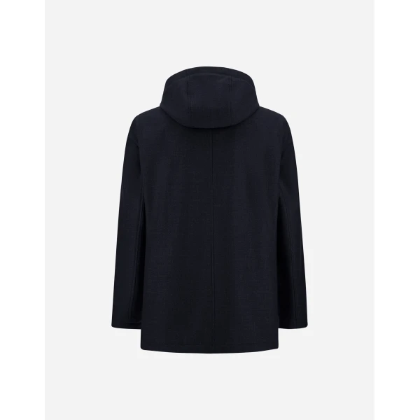 Herno Navy Blue Short Parka in Wool, Silk and Suede Effect | Men's Coats | Luxury Shoes 