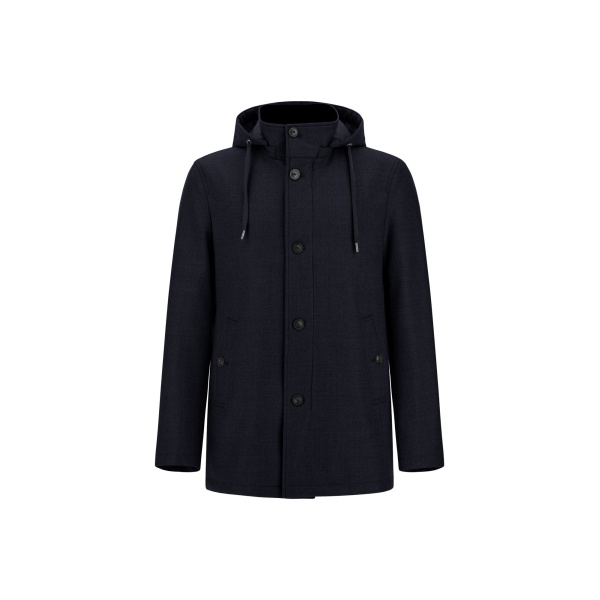 Herno Navy Blue Short Parka in Wool, Silk and Suede Effect | Men's Coats | Luxury Shoes 